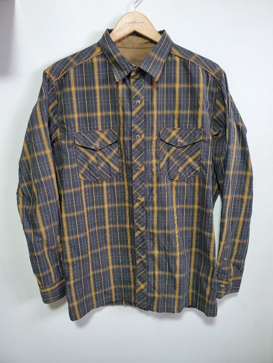 KUHL Eluxur Long Sleeve Pearl Snap Button Down Shirt Black Gold Men's Medium - Picture 2 of 16